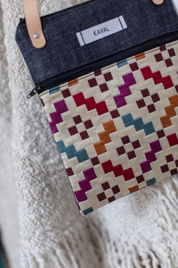 Petite sacoche damier orange bleu – Image 2