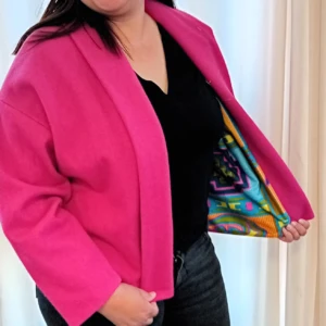 Veste col châle rose